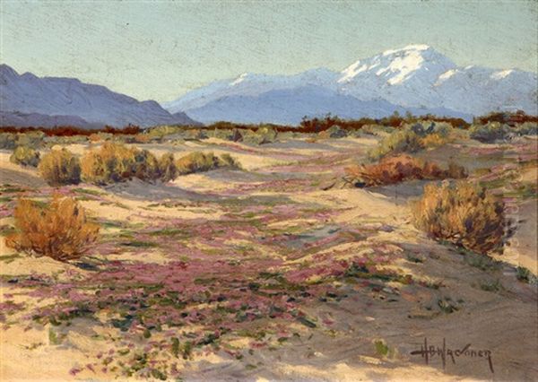 Desert Landscape With Snow-capped Mt. San Jacinto Peak In The Distance Oil Painting by Harry B. Wagoner