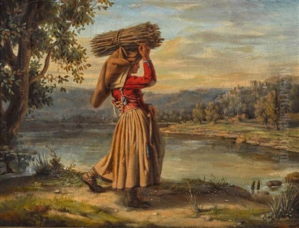 Reisigsammlerin In Der Campagna Oil Painting by Edmond Louis Marie Wagrez