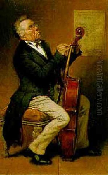 Stinging The Cello Oil Painting by Edmond Louis Marie Wagrez