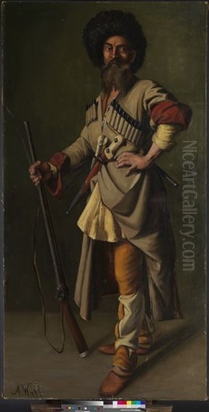 Portrat Eines Tscherkessen Oil Painting by Alexander Amandus Von Wahl