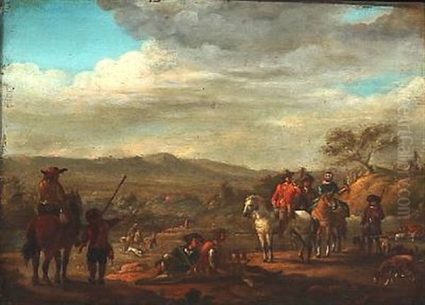 Hunting Party At A Rest Oil Painting by Johann Salomon Wahl