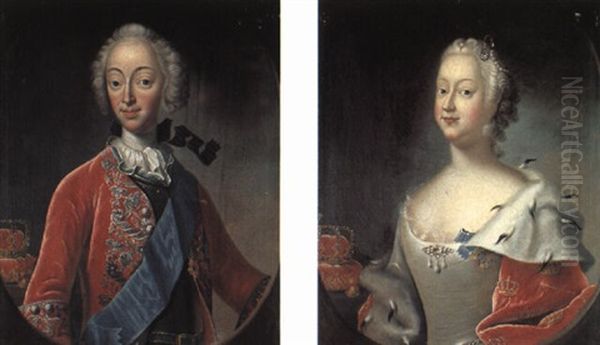 Portraetter Af Frederik V Og Dronning Louise (pair) Oil Painting by Johann Salomon Wahl