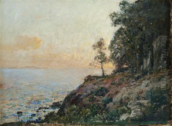 Kustlandskap I Solnedgang Oil Painting by Alfred Wahlberg