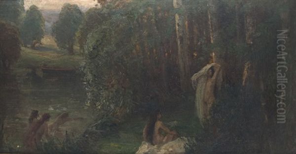 Bathing Nymphs Oil Painting by Carl Wahler