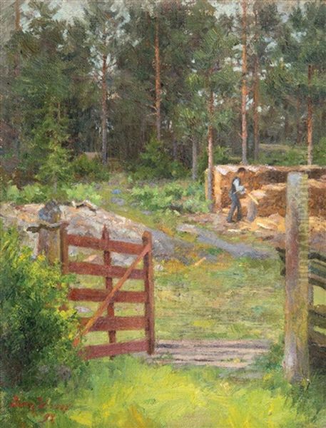 Woodchopper Oil Painting by Dora Wahlroos