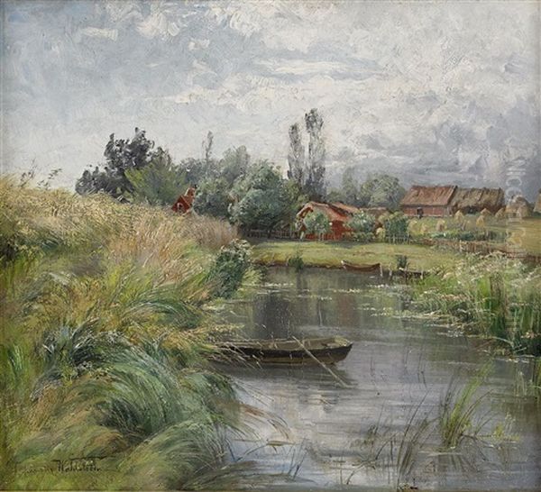 Landskap Med Vattendrag Oil Painting by Charlotte Constance Wahlstroem