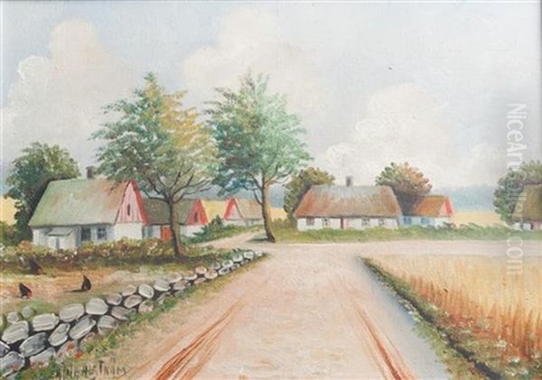 Landscape With Houses Oil Painting by Charlotte Constance Wahlstroem