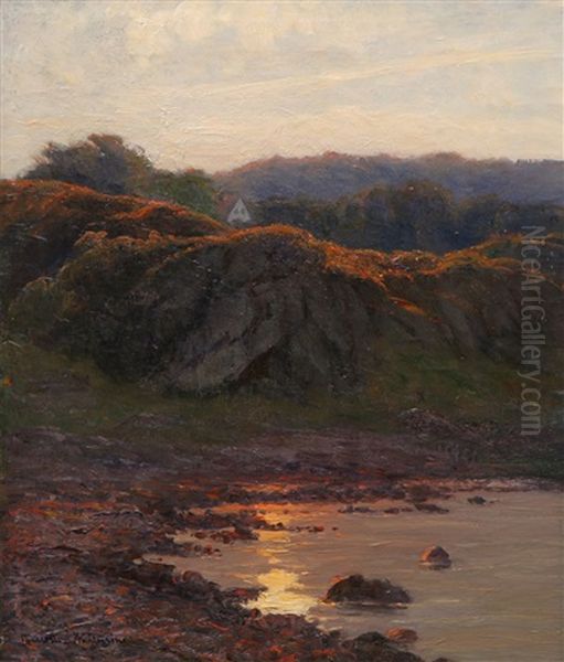 Solnedgang Vid Strand Oil Painting by Charlotte Constance Wahlstroem