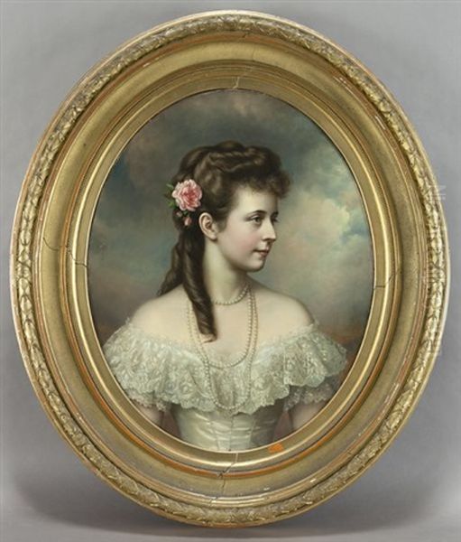 Portrait Of Woman With Pink Flower Oil Painting by Friedrich Wailand