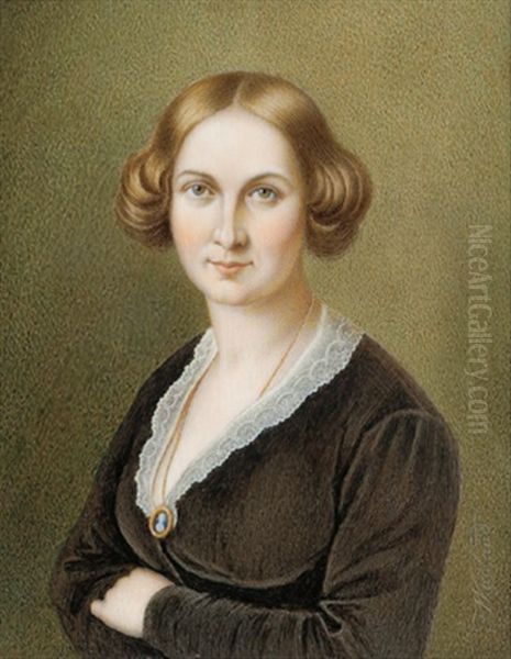 Bildnis Einer Dame In Schwarzem Kleid Vor Grunem Hintergrund Oil Painting by Friedrich Wailand