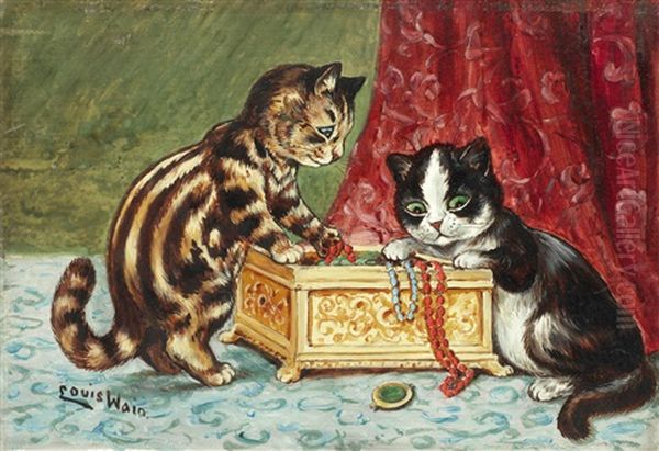 Treasure Kittens Oil Painting by Louis Wain