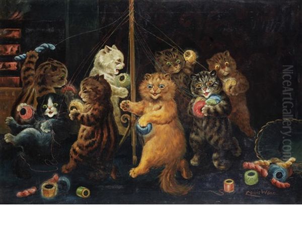 The Maypole Oil Painting by Louis Wain