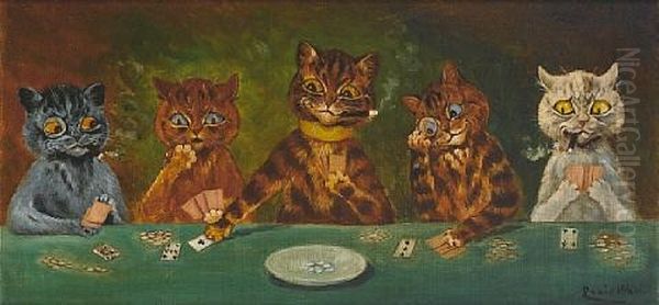 The Card Game Oil Painting by Louis Wain