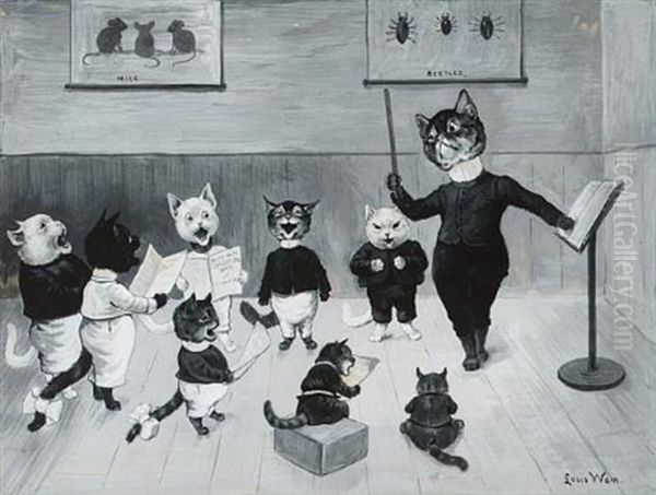 A Choir, Mice Mice Beautiful Mice Oil Painting by Louis Wain