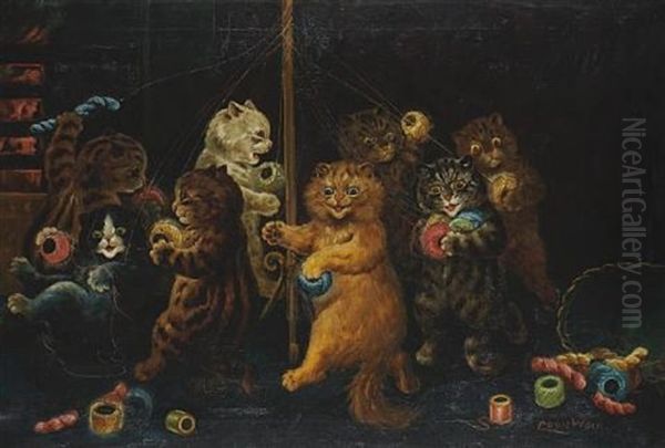 The Maypole (advertising Postcard, Incl. Copy) Oil Painting by Louis Wain