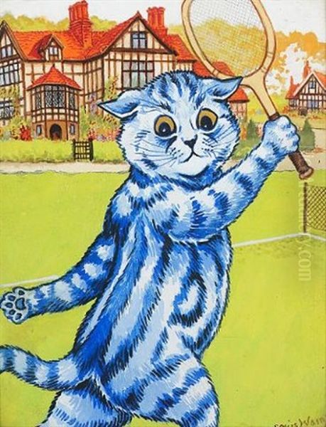 A Tennis Game At Napsbury Oil Painting by Louis Wain