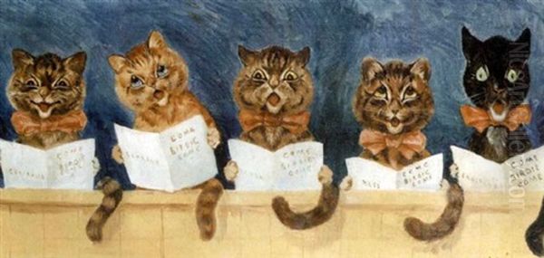 Come Birdie Come Oil Painting by Louis Wain