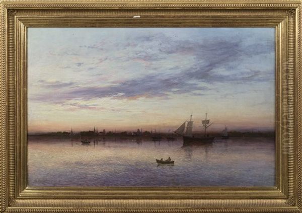 Sunset On The Charles River, Boston, Mass Oil Painting by Thomas Francis Wainewright