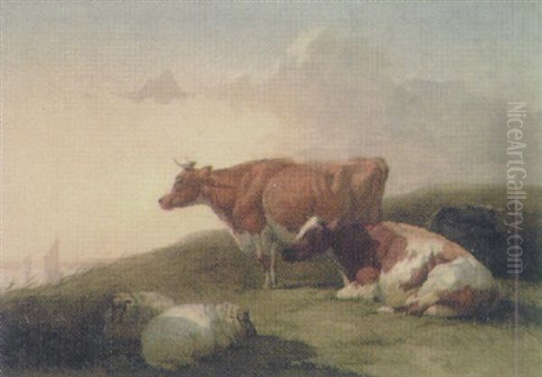 Landscape With Sheep And Cattle Oil Painting by Thomas Francis Wainewright