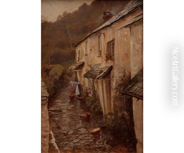 Lady Before A Cottage Oil Painting by Edward Wilkins Waite