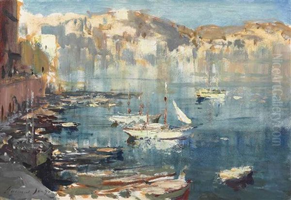 Ponza Harbour Oil Painting by Edward Wilkins Waite