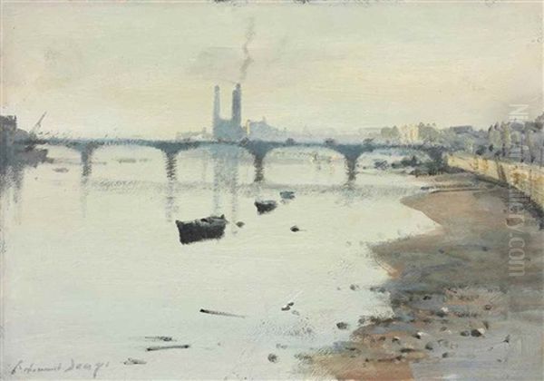 Below Battersea Bridge Oil Painting by Edward Wilkins Waite