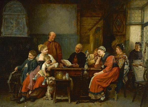 A Family Gathering Oil Painting by Gustave Brion