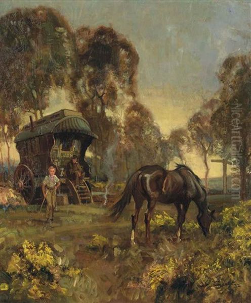 Gypsy Caravan Oil Painting by Edward Wilkins Waite