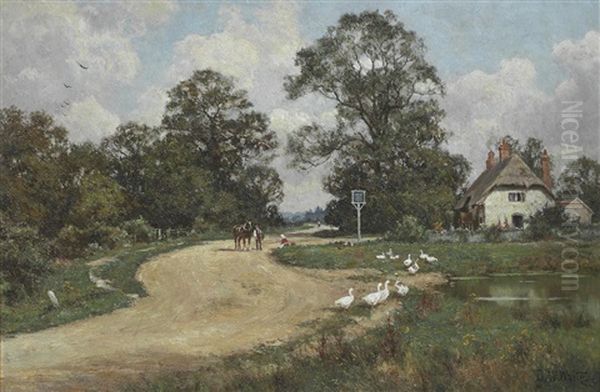 A Wayside Inn Oil Painting by Edward Wilkins Waite