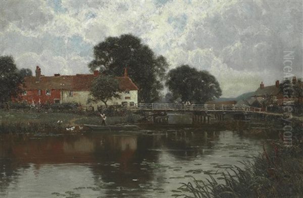 Woolhampton Bridge Oil Painting by Edward Wilkins Waite