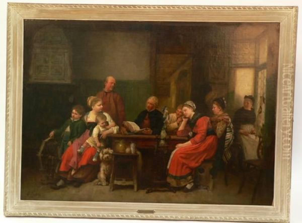 A Large Interior Genre Scene With Many Figures Oil Painting by Gustave Brion