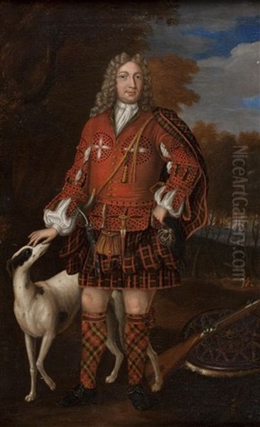 Full Length Portrait Of Kenneth Duffis, 3rd Lord Of Sutherland With His Dog Oil Painting by Richard Waitt