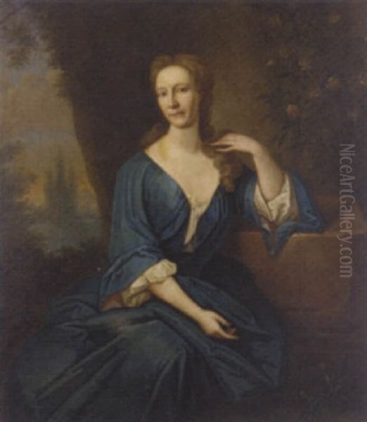 Portrait Of Anne Seton In A Blue Dress Oil Painting by Richard Waitt