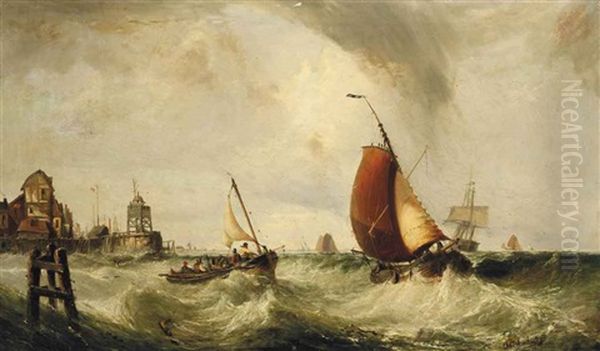 Shipping In A Stiff Onshore Breeze Oil Painting by John Cheltenham Wake