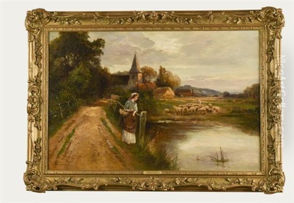 A Ford At Bury Near Arundel, Sussex Oil Painting by Ernest Walbourn