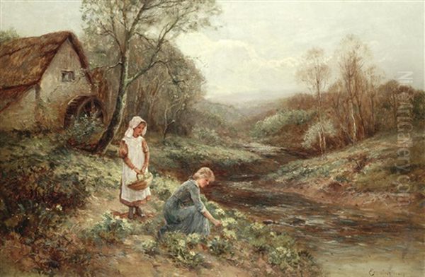 Primrose Gatherers Oil Painting by Ernest Walbourn