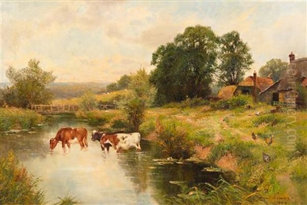 Cows Drinking From Stream Oil Painting by Ernest Walbourn