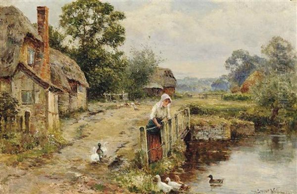 Feeding The Ducks Oil Painting by Ernest Walbourn