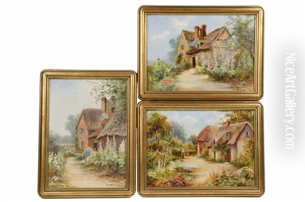 English Cottage Scenes (3 Works) Oil Painting by Eva Walbourn