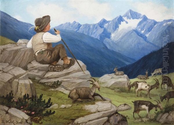 Hirterbub Auf Hochalm Mit Seinen Ziegen Oil Painting by Thomas Walch