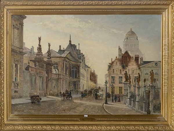 Place Du Petit Sablon Animee A Bruxelles Oil Painting by Gustave Walckiers