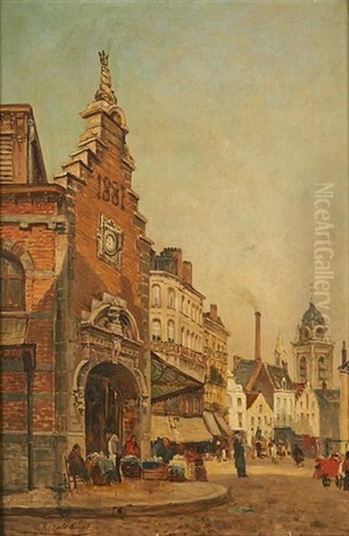 Le Marche St-gery A Bruxelles Oil Painting by Gustave Walckiers