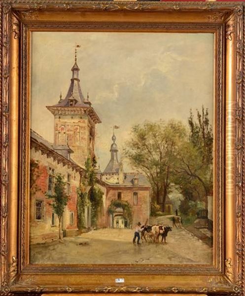 La Cour Du Chateau-ferme Animee Oil Painting by Gustave Walckiers