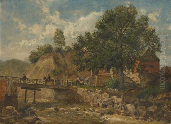 Le Franchissement Du Ruisseau Oil Painting by Gustave Walckiers