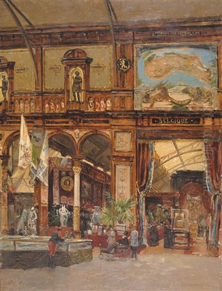 Interieur Van Het Belgisch Paviljoen Op De Wereldtentoonstelling In Parijs Oil Painting by Gustave Walckiers