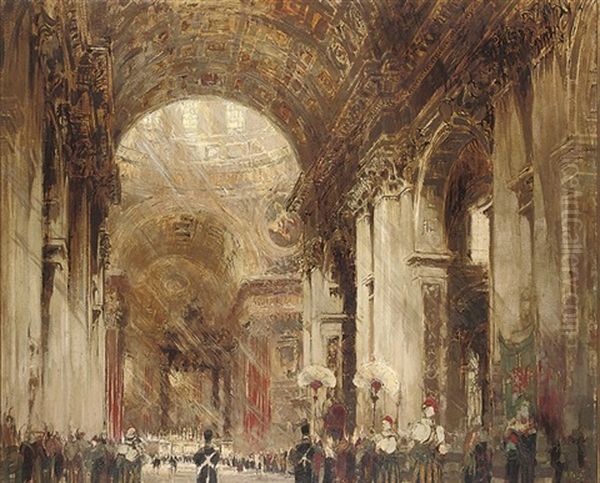 The Interior Of St. Peter's, Rome Oil Painting by William Walcot