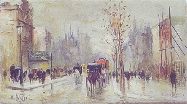 Gade I London Med Taet Trafik Oil Painting by William Walcot