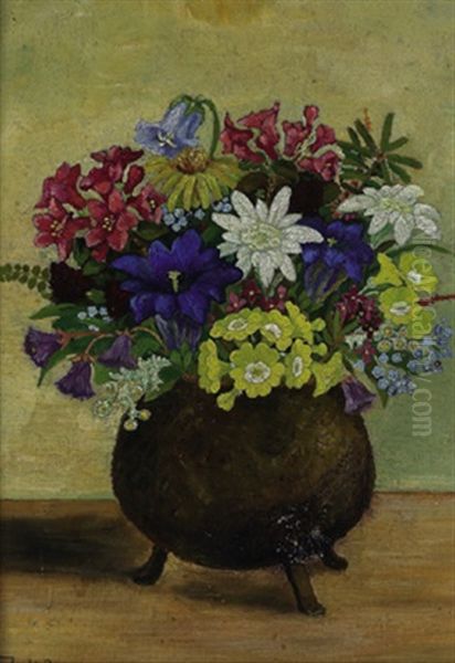 Blumenstraus Mit Enzian Und Edelweis Oil Painting by Franz Walde