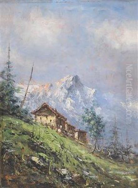 View Of An Alpine Cabin Oil Painting by Antonio, Anton Brioschi