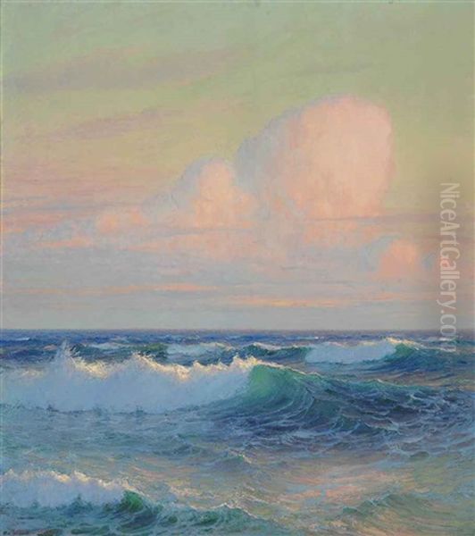 Hawaiian Ocean With Large Clouds In A Sunset by Lionel Walden